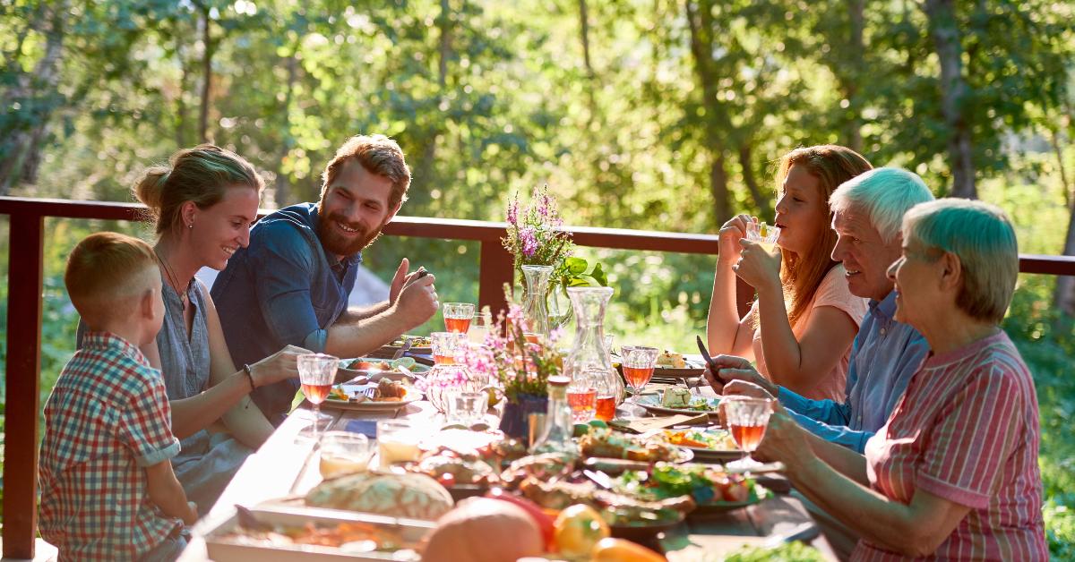 A family having a picnic outside